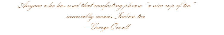 Anyone who has used that comforting phrase “a nice cup of tea” invariably means Indian tea —George Orwell